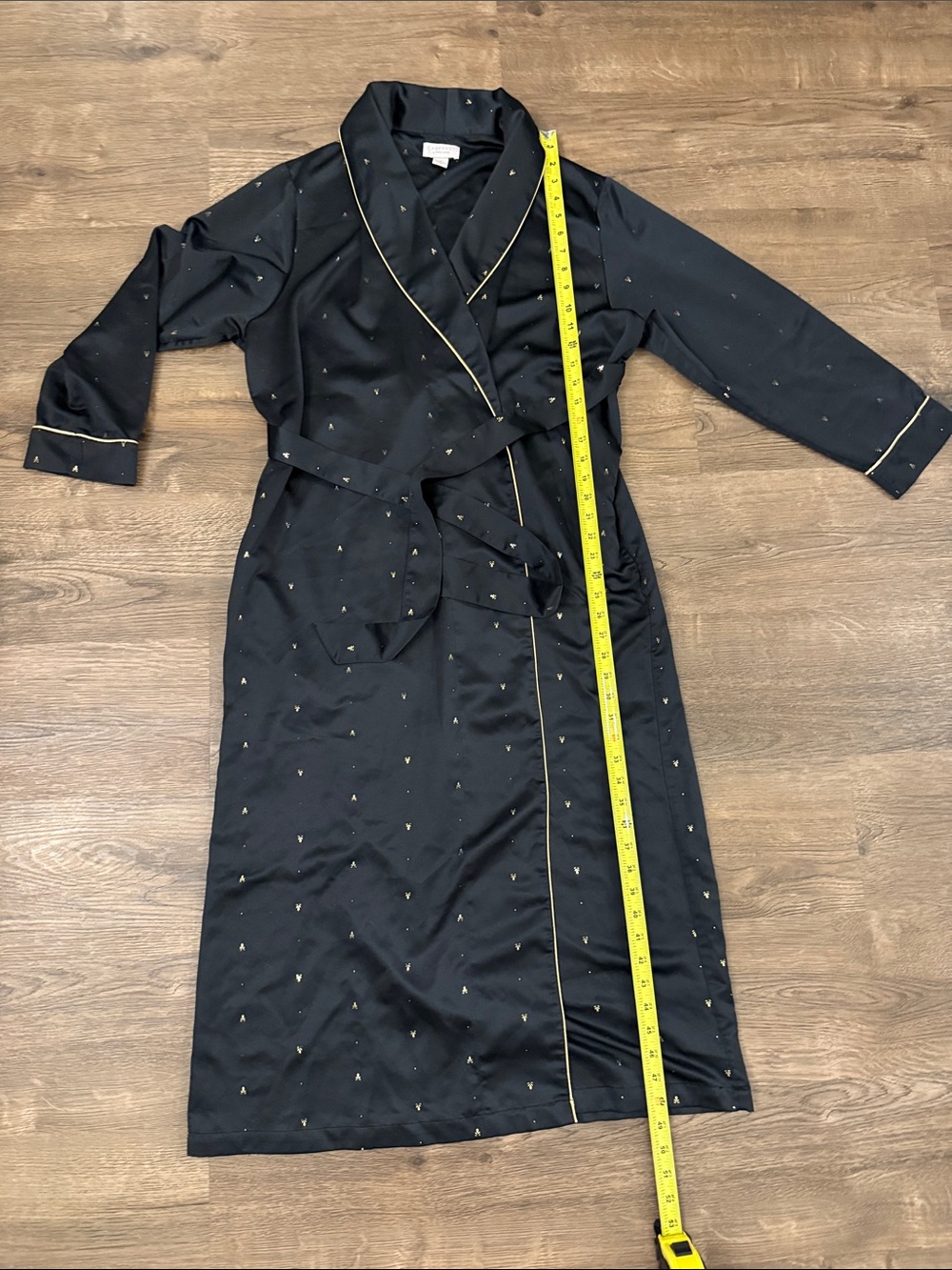 Cabernet Black Satin Wrap Robe with Gold Trim Size Medium